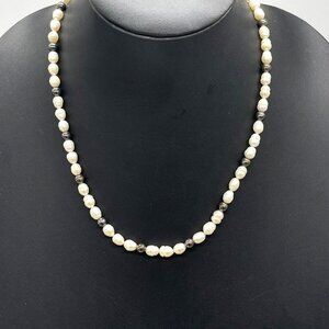 Pearl Silver Beaded Spacers Single Strand Necklace 20 Inches